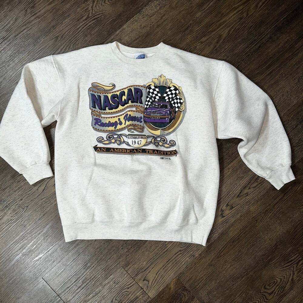 Vtg 1992 NASCAR Capitol Graphic Sweatshirt XL Made In USA Oatmeal 90s